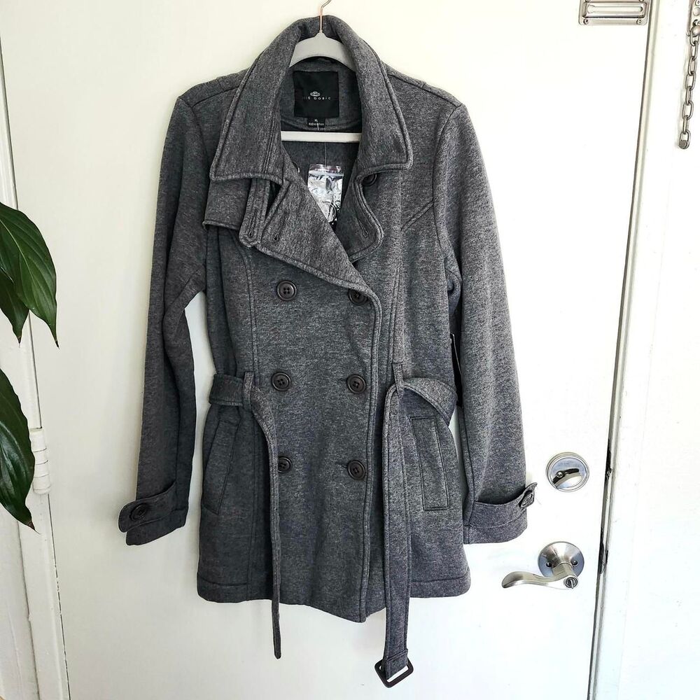 NWT Iris Basic Gray Belted Trench Coat Dark Academia Soft Knit XL